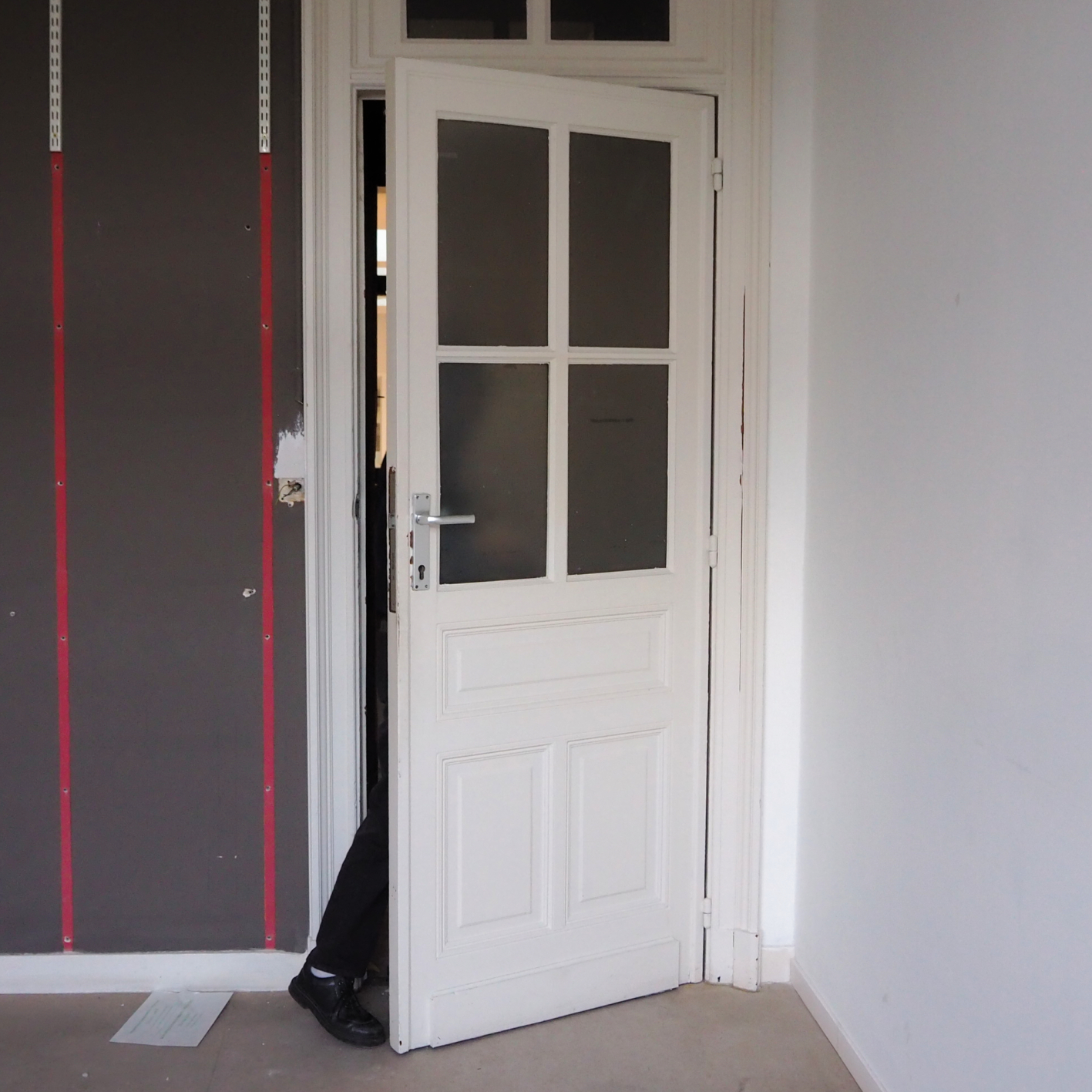 Door in solid wood and opaque glass