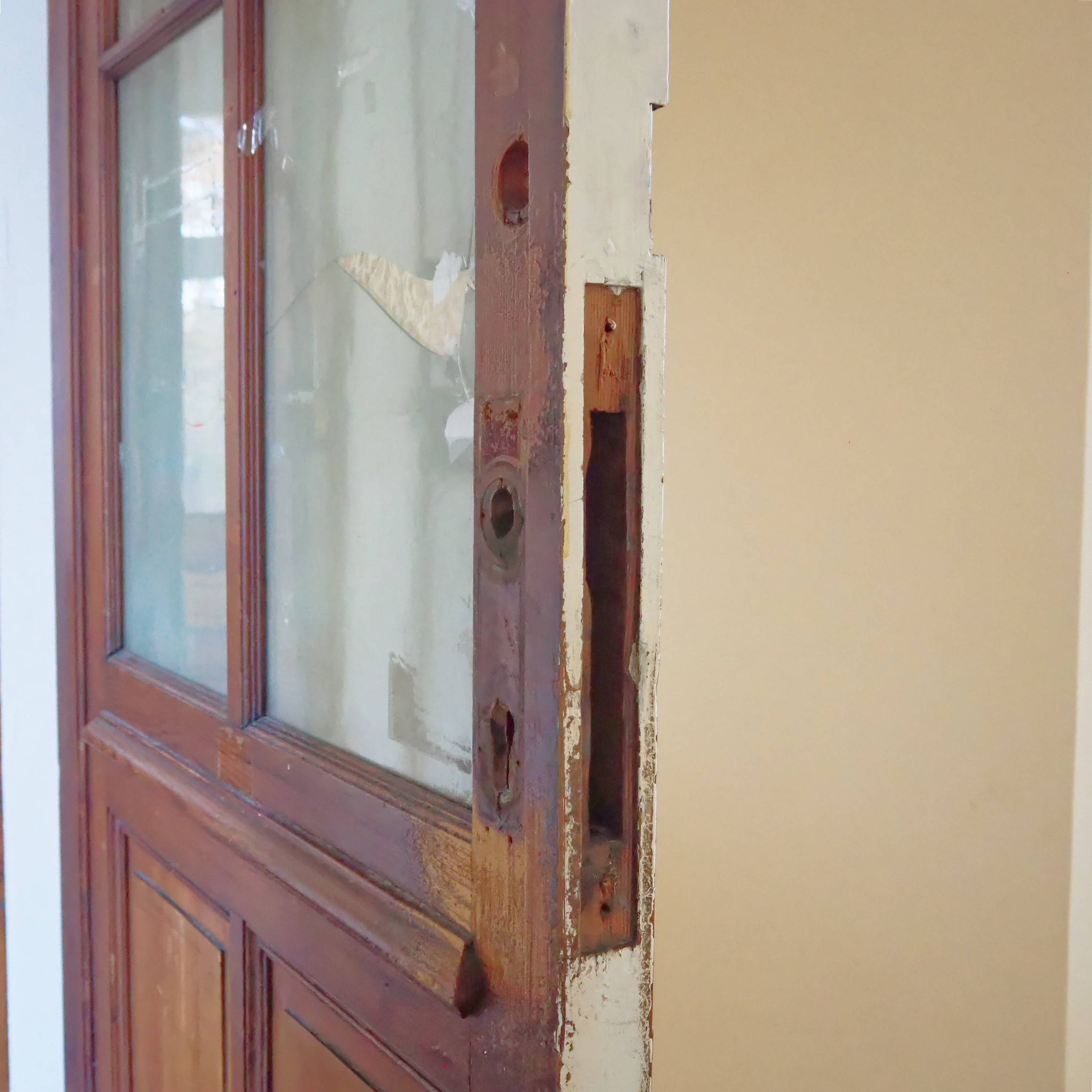 Door in varnished &amp; painted solid wood and texture glass (H. 227 x W. 88.5 cm) - Left