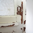 Solid wooden door with textured glass panels (H. 237,5 x W. 87,5 cm)