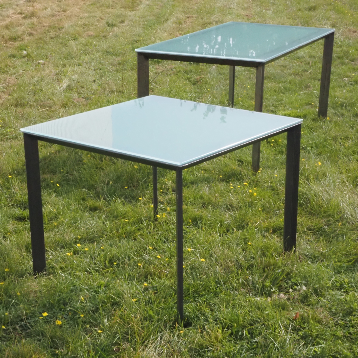 Square table in steel with frosted glass top by Odile Decq (90 x 90 cm)