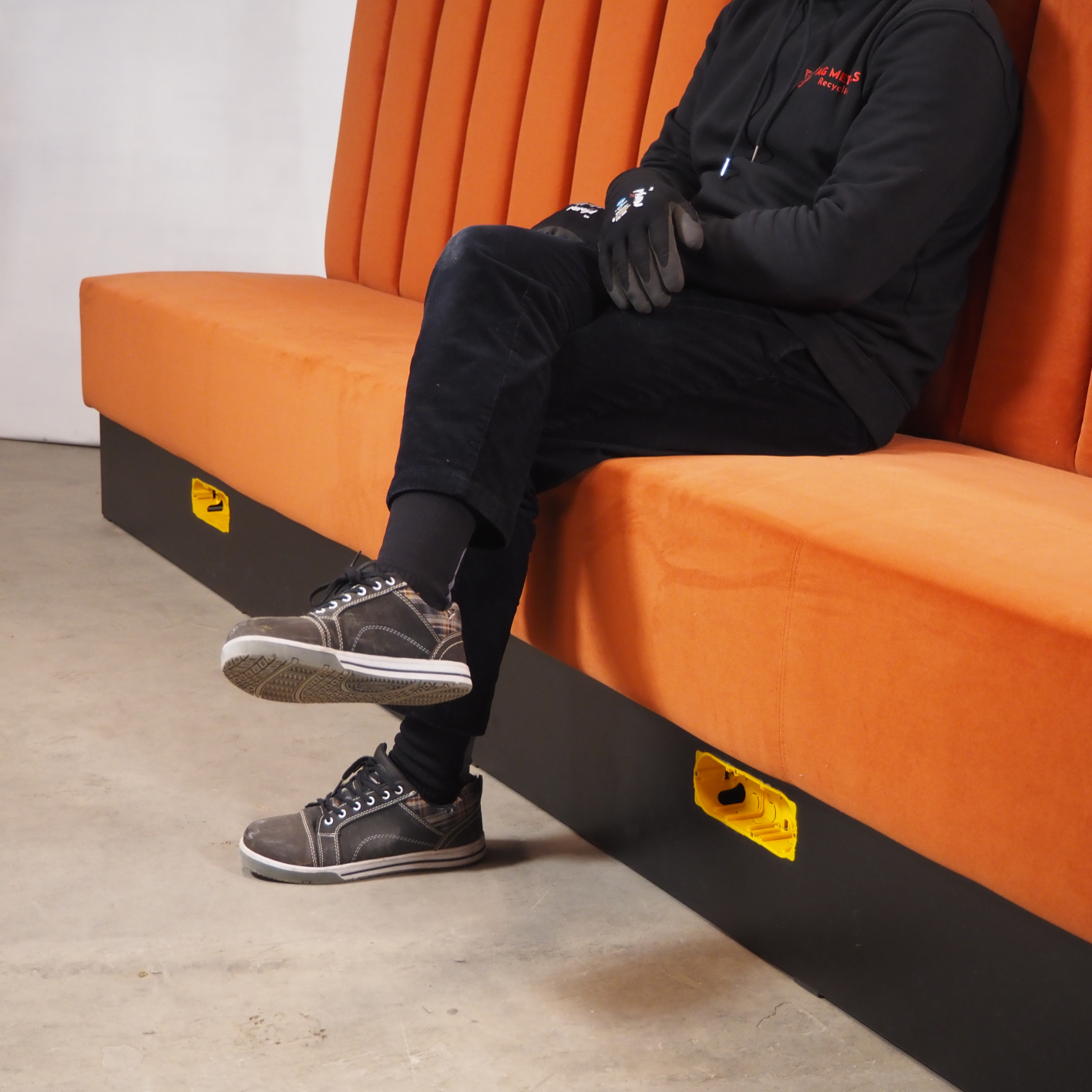 Modular bench upholstered with fabric