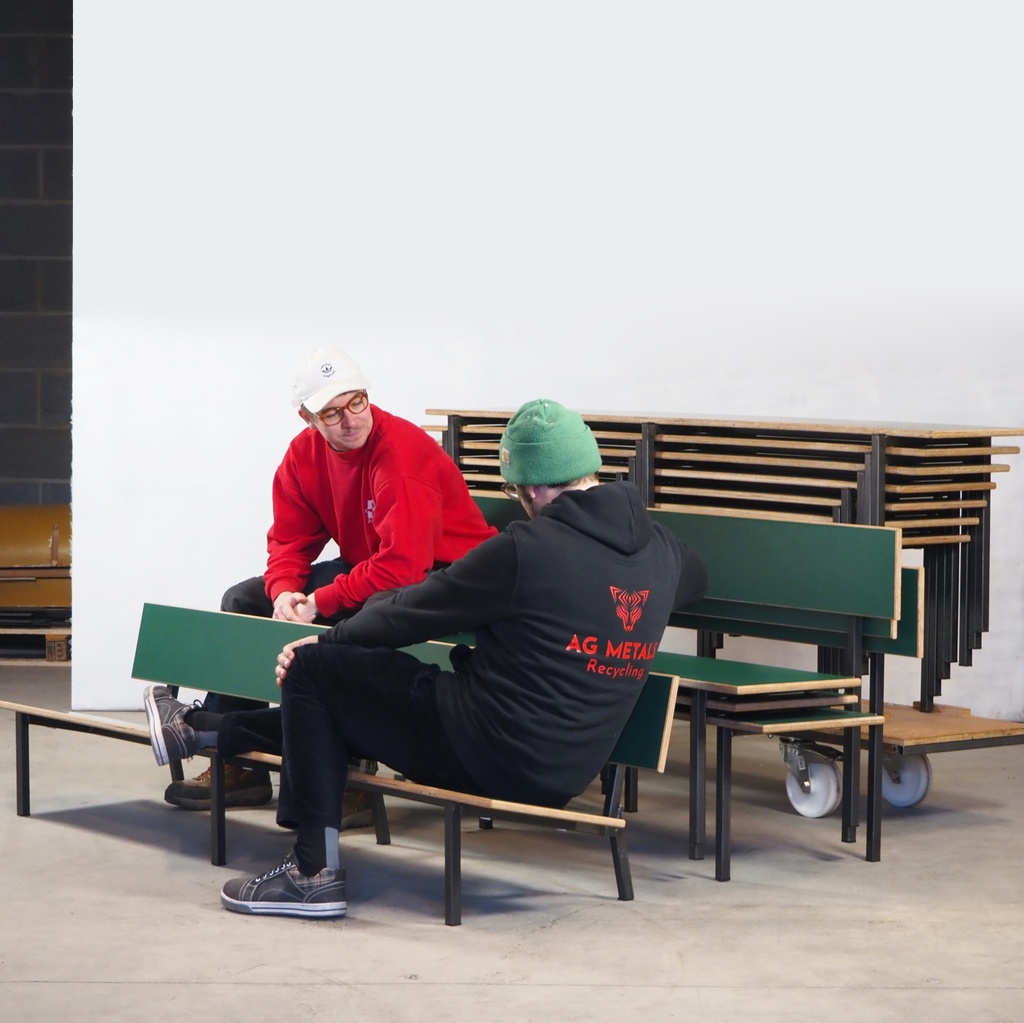 Stackable bench with backrest by Samyra Moumouh (H. 62 cm)