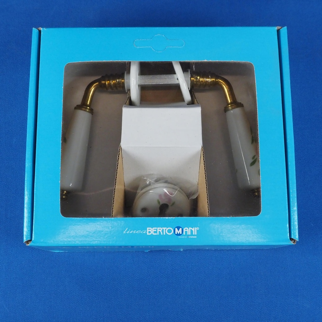 Door handle in brass and porcelain with key rosettes by Linea Bertomani