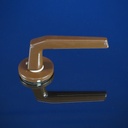 Door handle in brown coated stainless steel with key rosettes