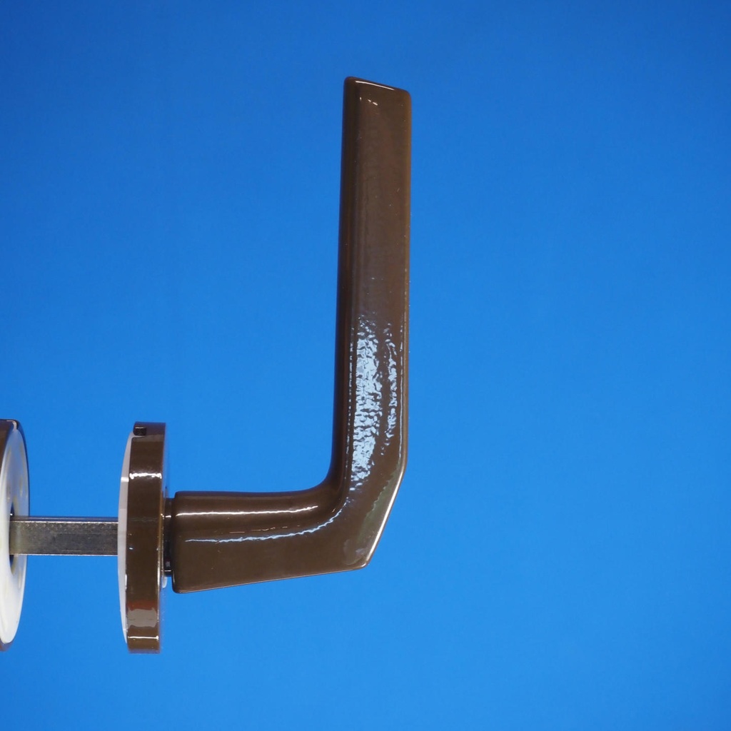 Door handle in brown coated stainless steel with key rosettes