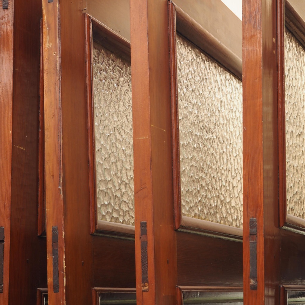 Wooden door with hammered glass panel (H. 205 cm x W. 91 cm) -