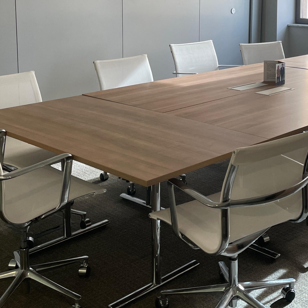 Folding table with chromed steel legs and laminated tabletop with cable hole by Howe (L. 107 or 145 cm)