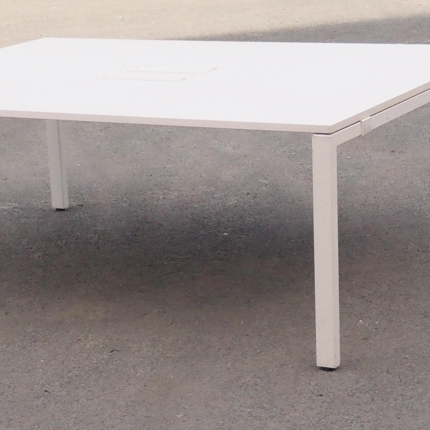 Large office table with laminated tabletop, powder coated steel legs and cable holes by Vitra (200 x 160 cm)