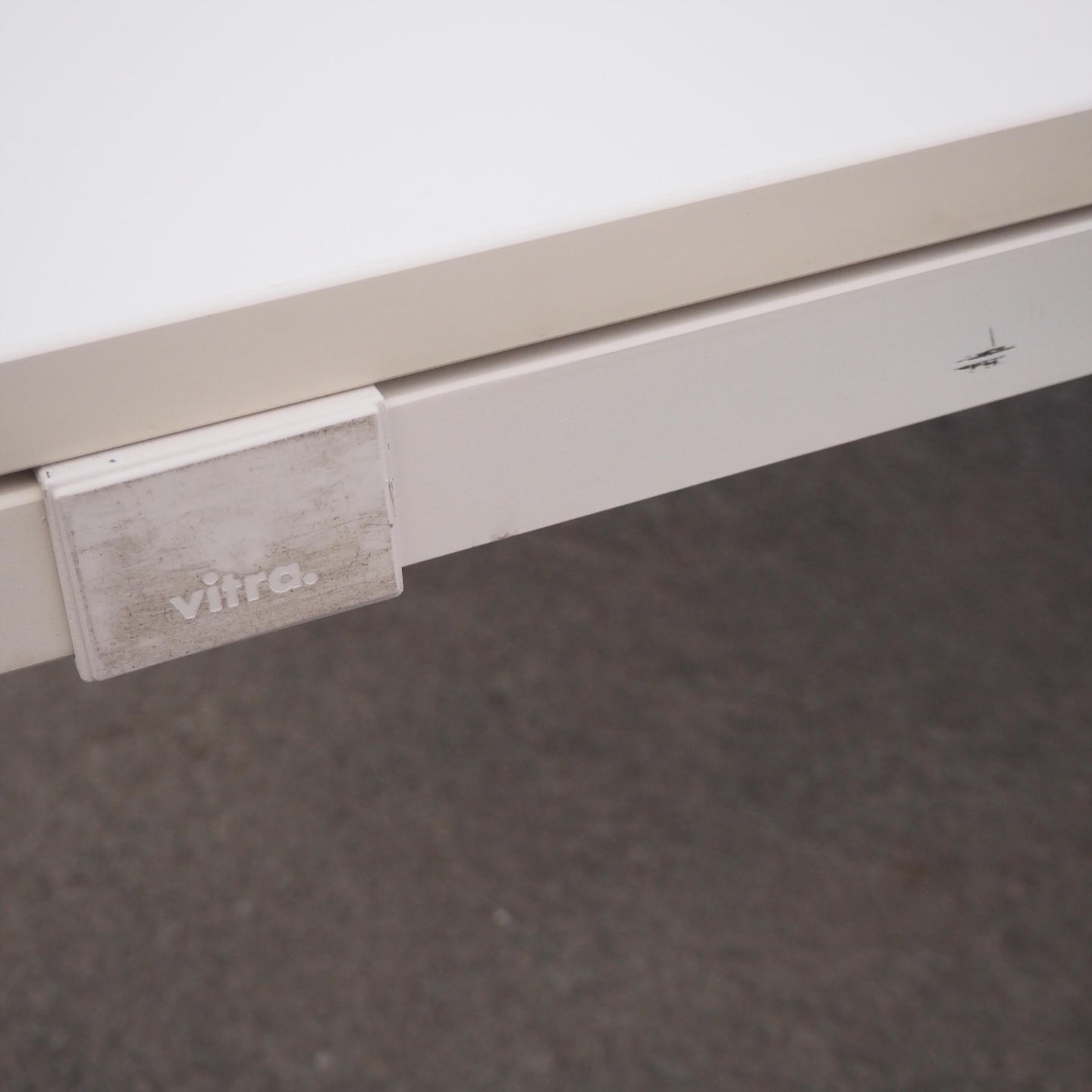 Large office table with laminated tabletop, powder coated steel legs and cable holes by Vitra (200 x 160 cm)