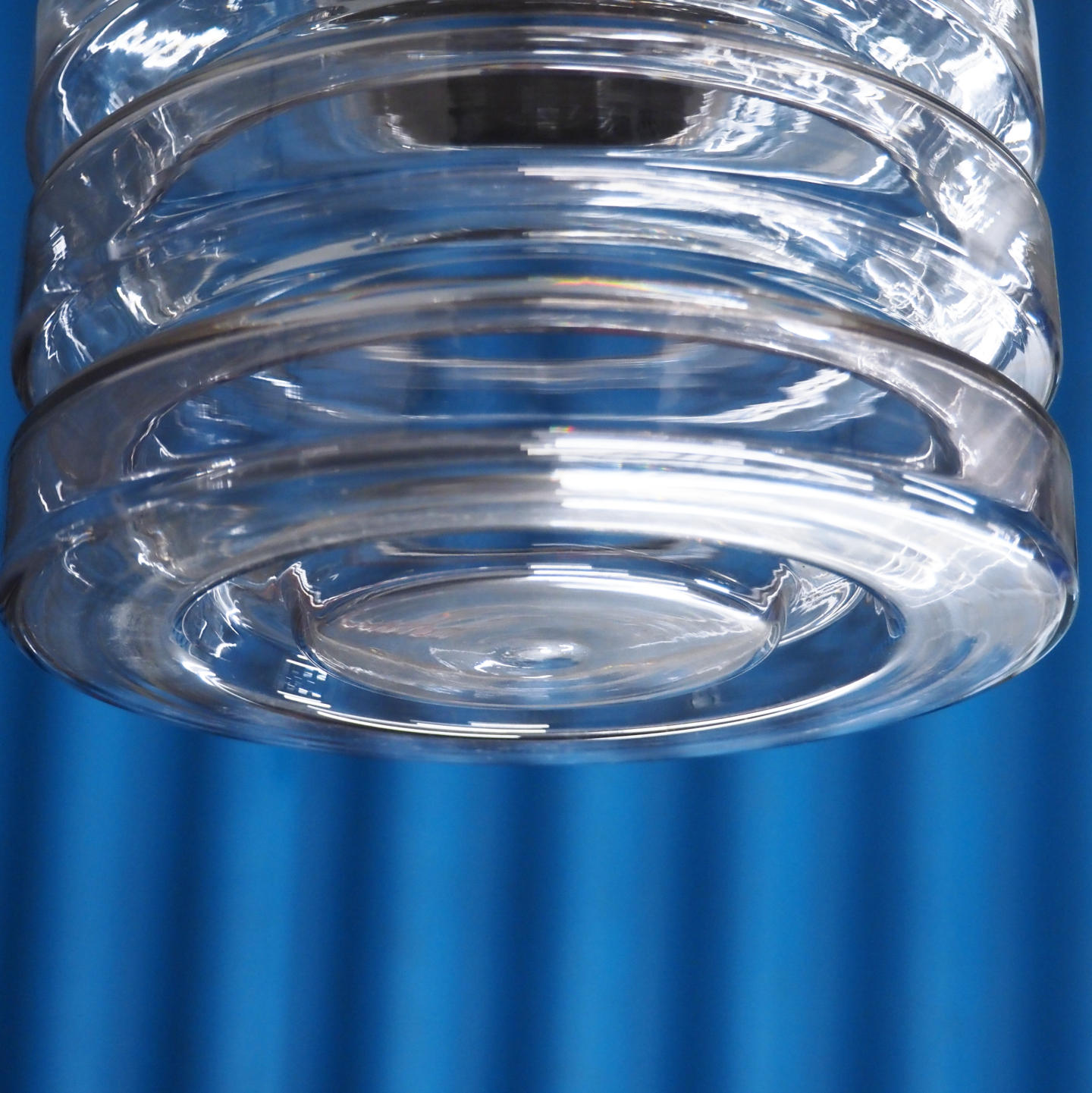 Hanging light in chromed steel and glass by Glashütte Limburg (ca. 1970)
