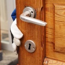 Door in varnished solid pine with glass panels (H. 245,5 cm x W. 86 cm) -