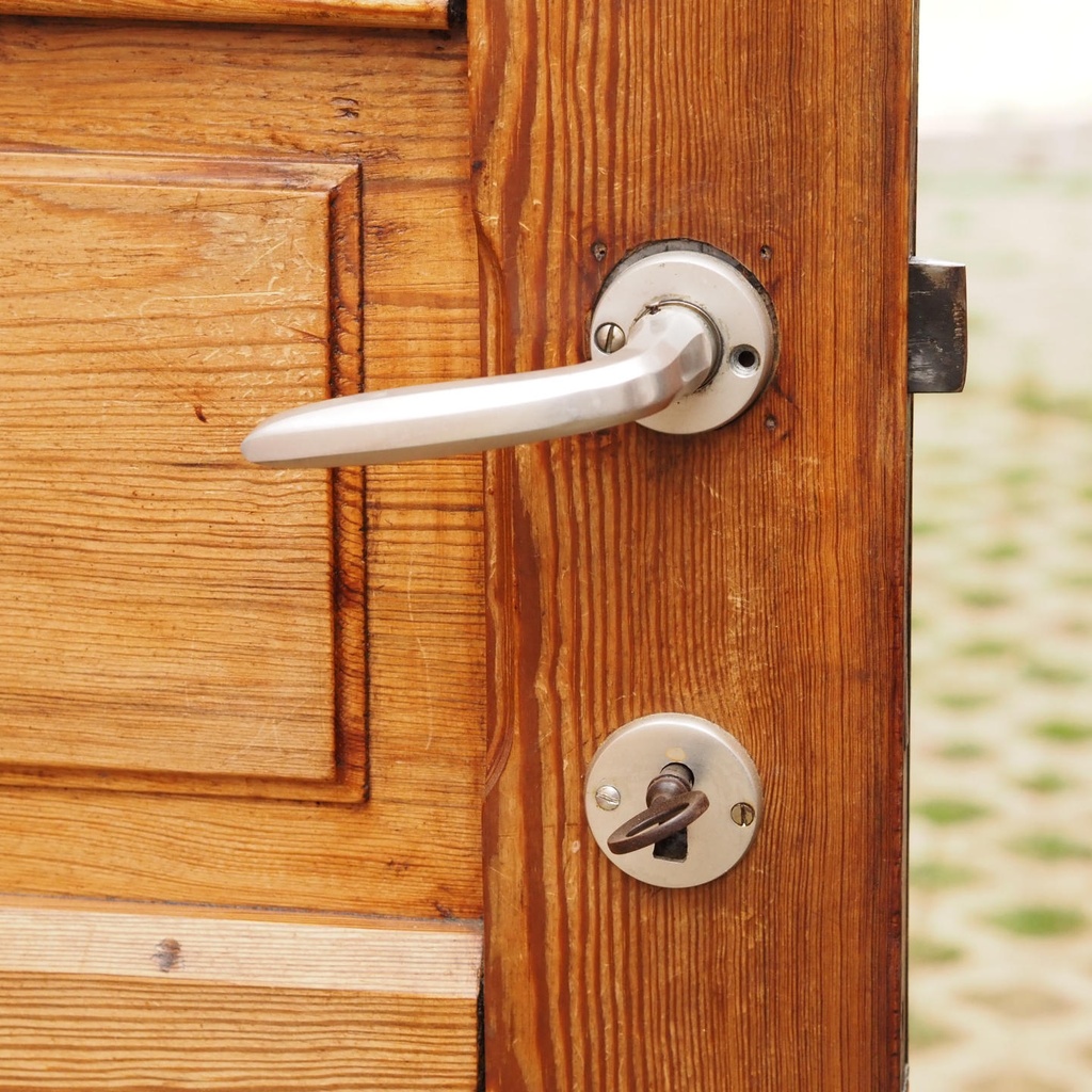 Door in varnished solid pine with glass panels (H. 245,5 cm x W. 86 cm) -