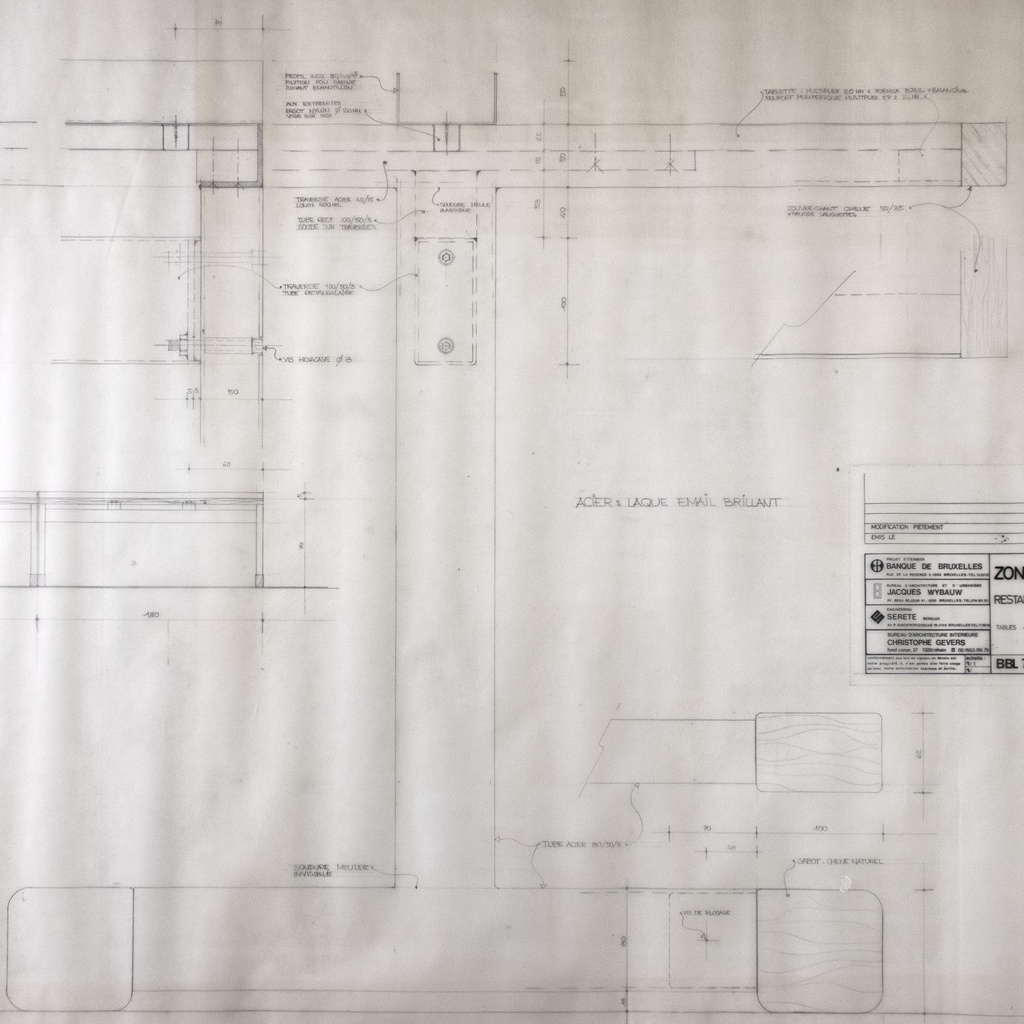 Table '4 places' from the Banque Brussels Lambert building's cafeteria by Christophe Gevers (L. 140 cm)