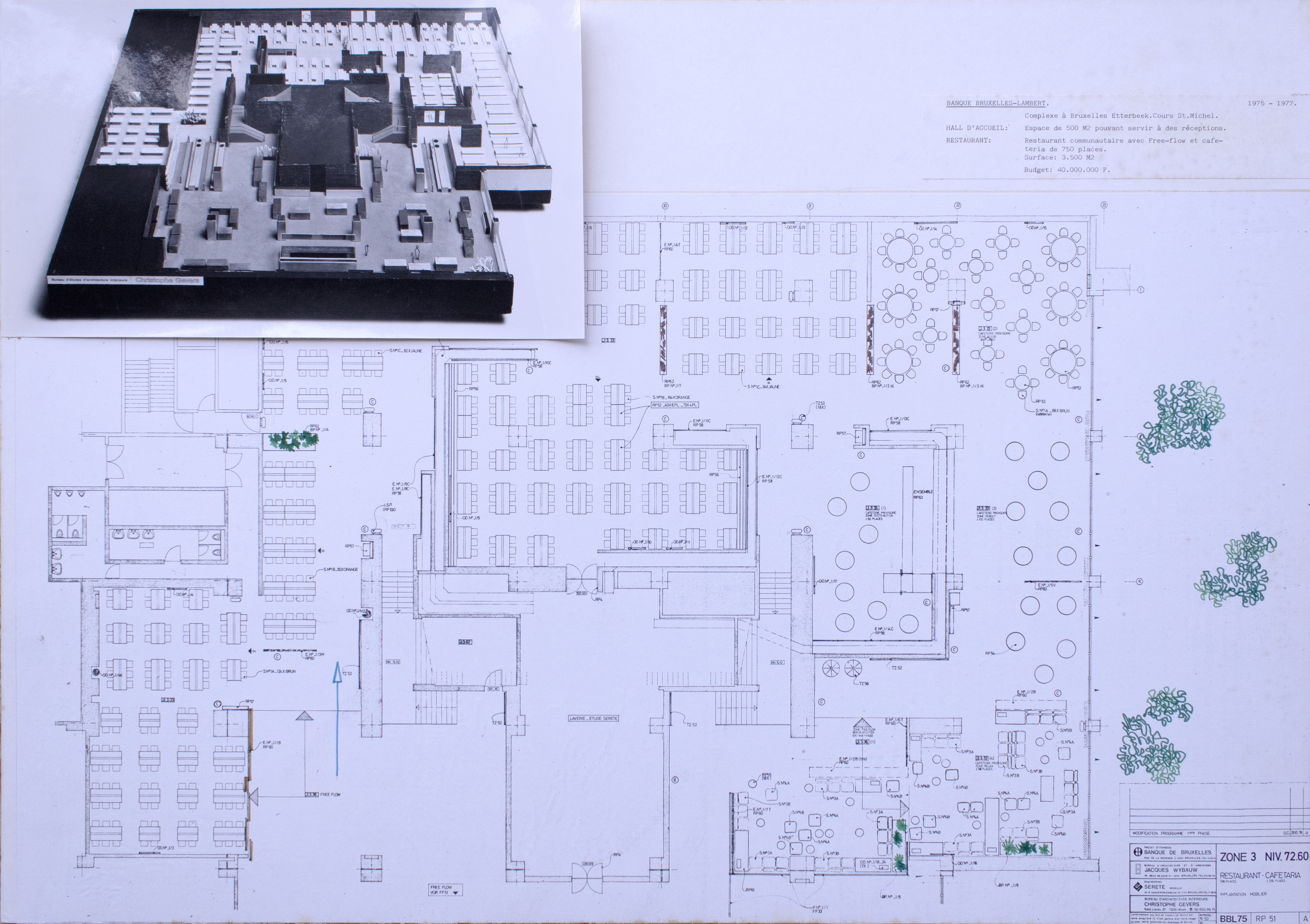 Table '6 places' from the Banque Brussels Lambert building's cafeteria by Christophe Gevers (L. 205 cm)