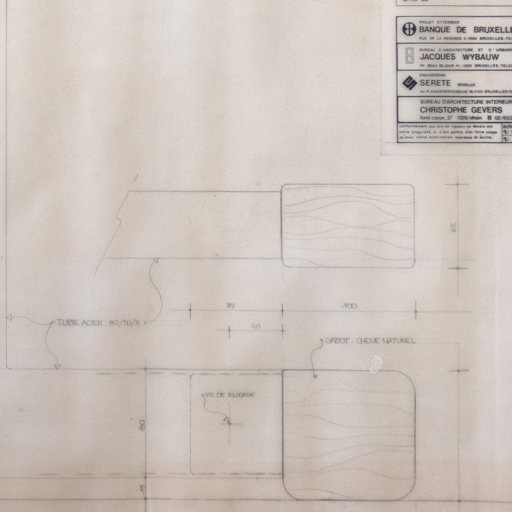 Table '6 places' from the Banque Brussels Lambert building's cafeteria by Christophe Gevers (L. 205 cm)