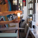 Hanging light 'Christelle' with orange cable and foot switch