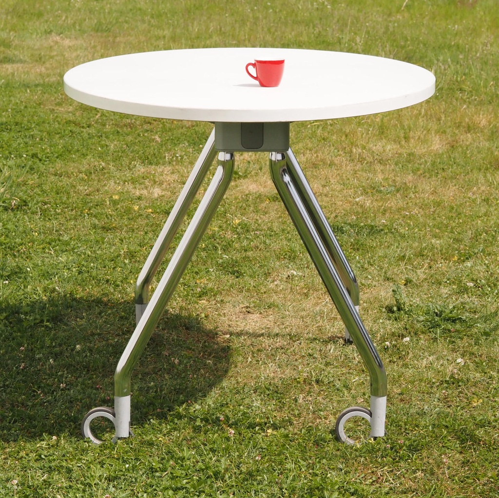 Office table on castors with oval laminated table top