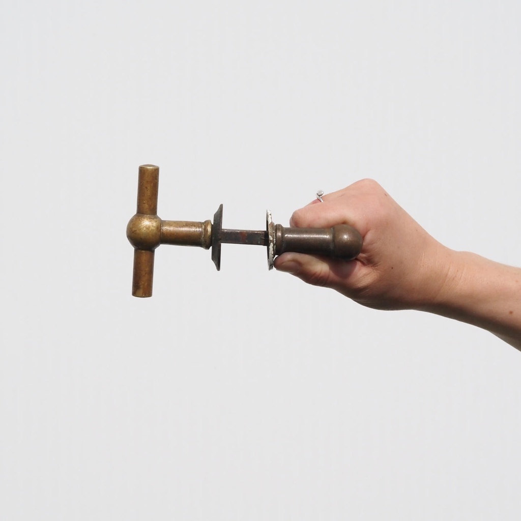 Door handle in solid brass with rosettes