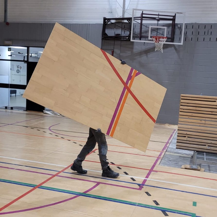 Gymnasium panel in cross-laminated timber with maple veneer (222 x 122 cm) - Sold per panel