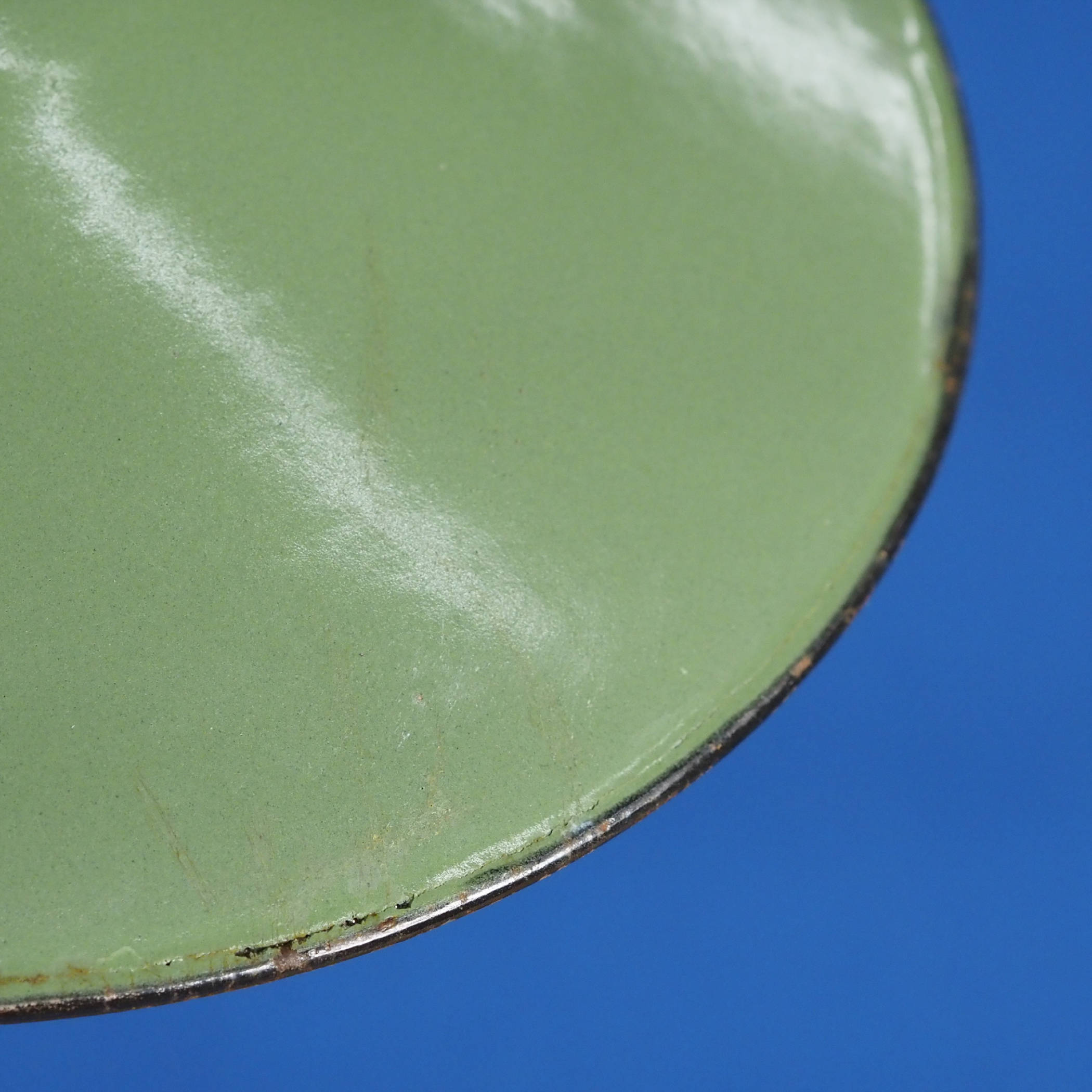 Hanging light with green enameled steel shade