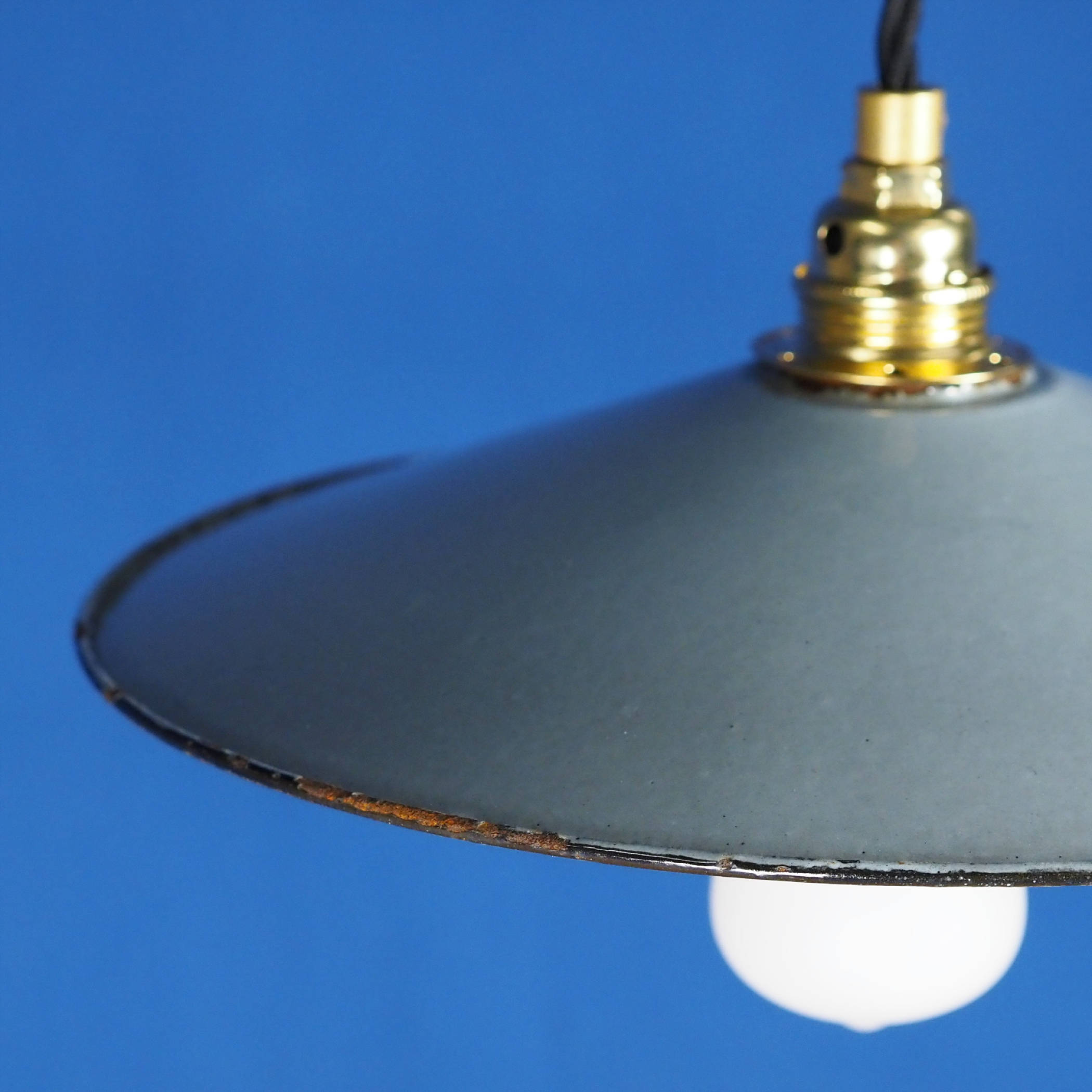 Hanging light with grey enameled steel shade