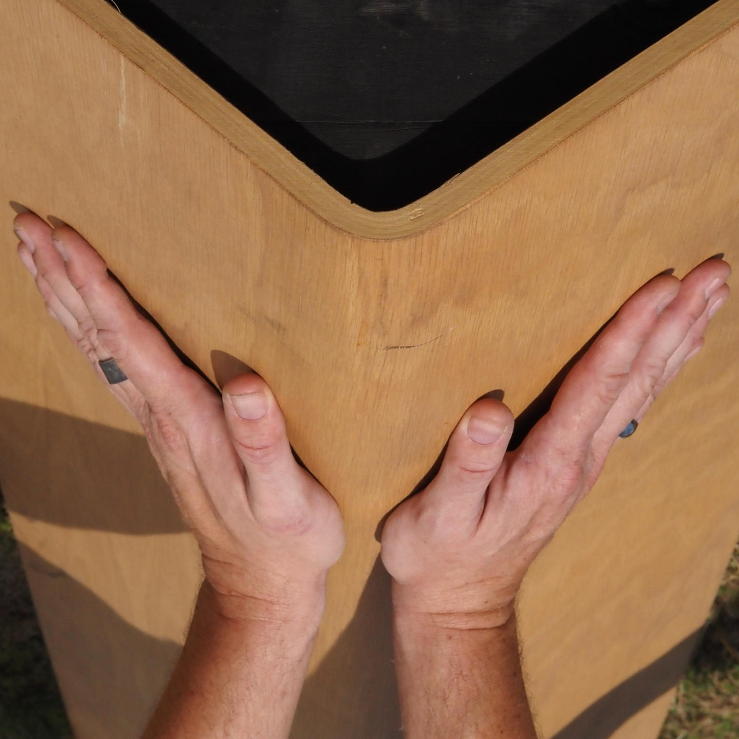 Ceiling module in oak plywood by Christophe Gevers from the Générale de Banque (L. 248,5 cm)
