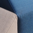Square ottoman upholstered in grey or blue fabric