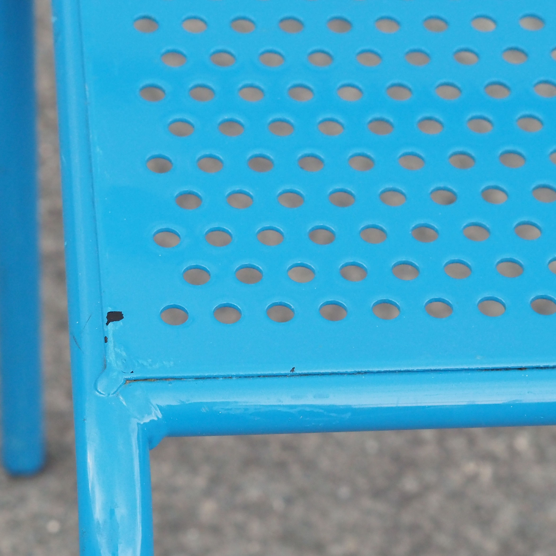 Stackable chair 'CH–05 A' in blue tubular steel by Ateliers J&amp;J