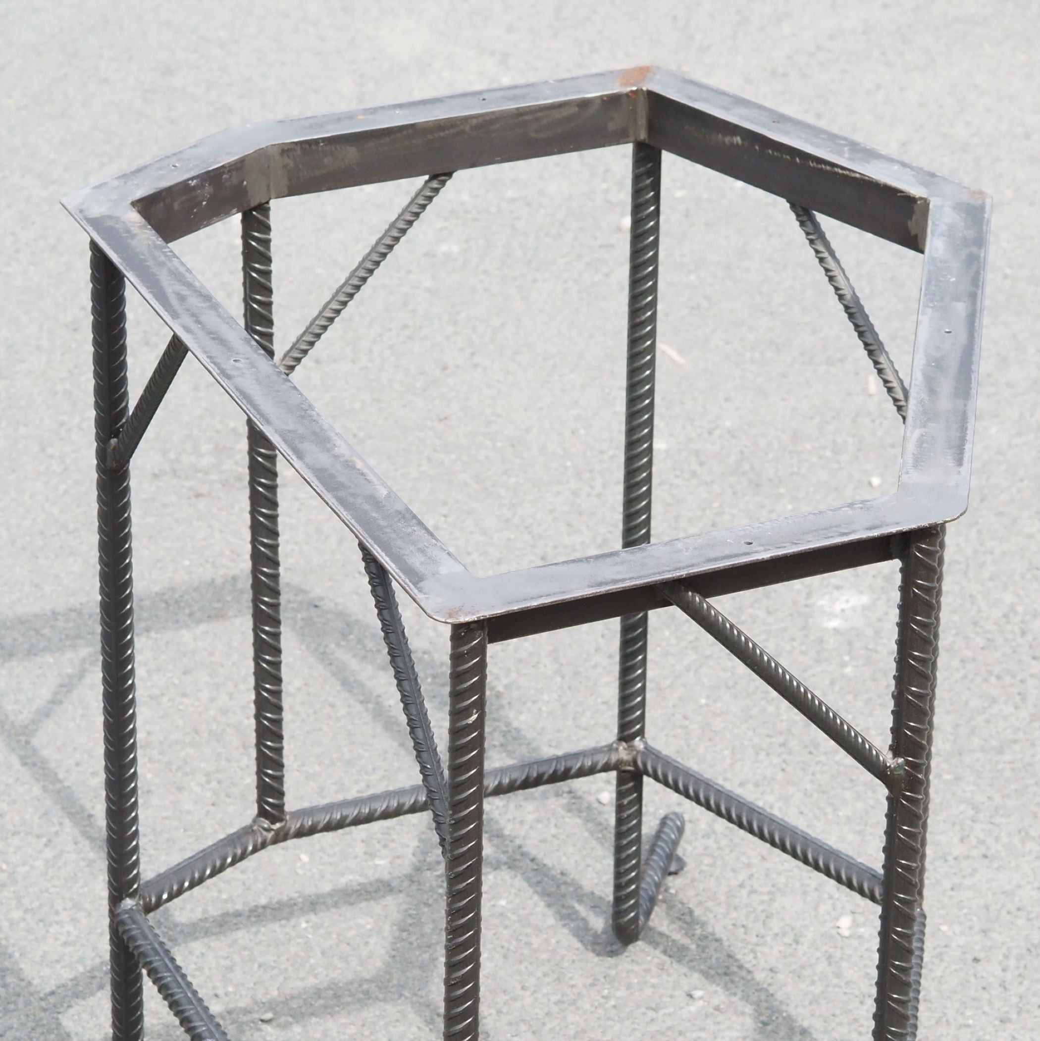 Heptagonal dining table in beech plywood and wrought iron by Lionel Jadot (various shapes)