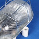 Caged wall/ceiling light with bakelite base and textured glass diffuser by L'ébènoïd - Steel cage