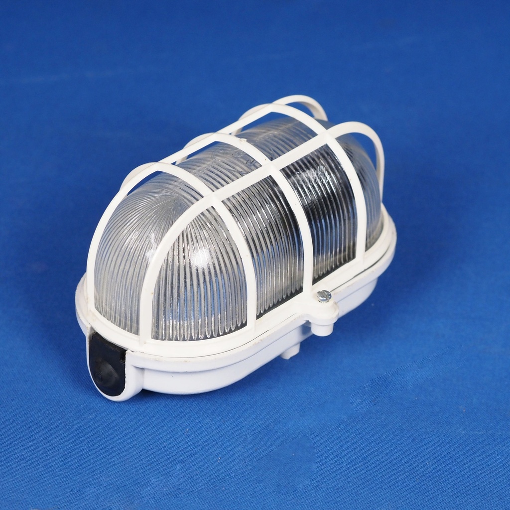 Caged wall/ceiling light with bakelite base and textured glass diffuser by Hublot