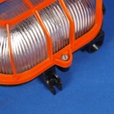 Caged wall/ceiling light with bakelite base and textured glass diffuser - Orange cage