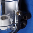 Caged wall/ceiling light with bakelite base, steel cage and clear glass diffuser