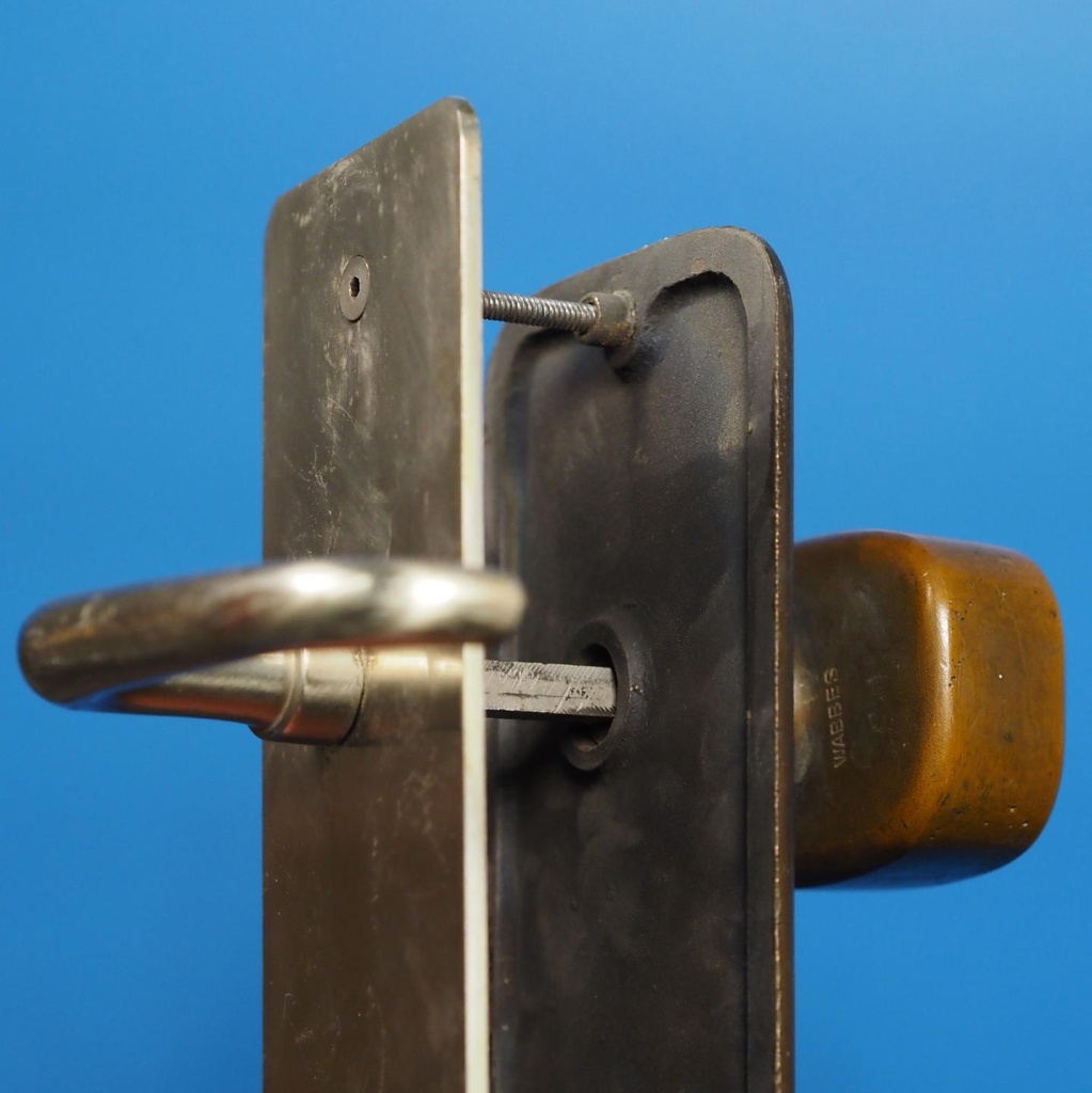 Double door handle in chrome brass and sand-cast bronze by Jules Wabbes from the Générale de Banque - Swivel (Right or Left)