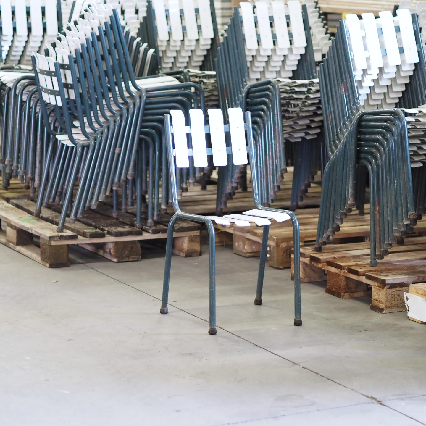 Stackable outdoor chair 'Flotille' by SIF from the Park of Versailles Palace