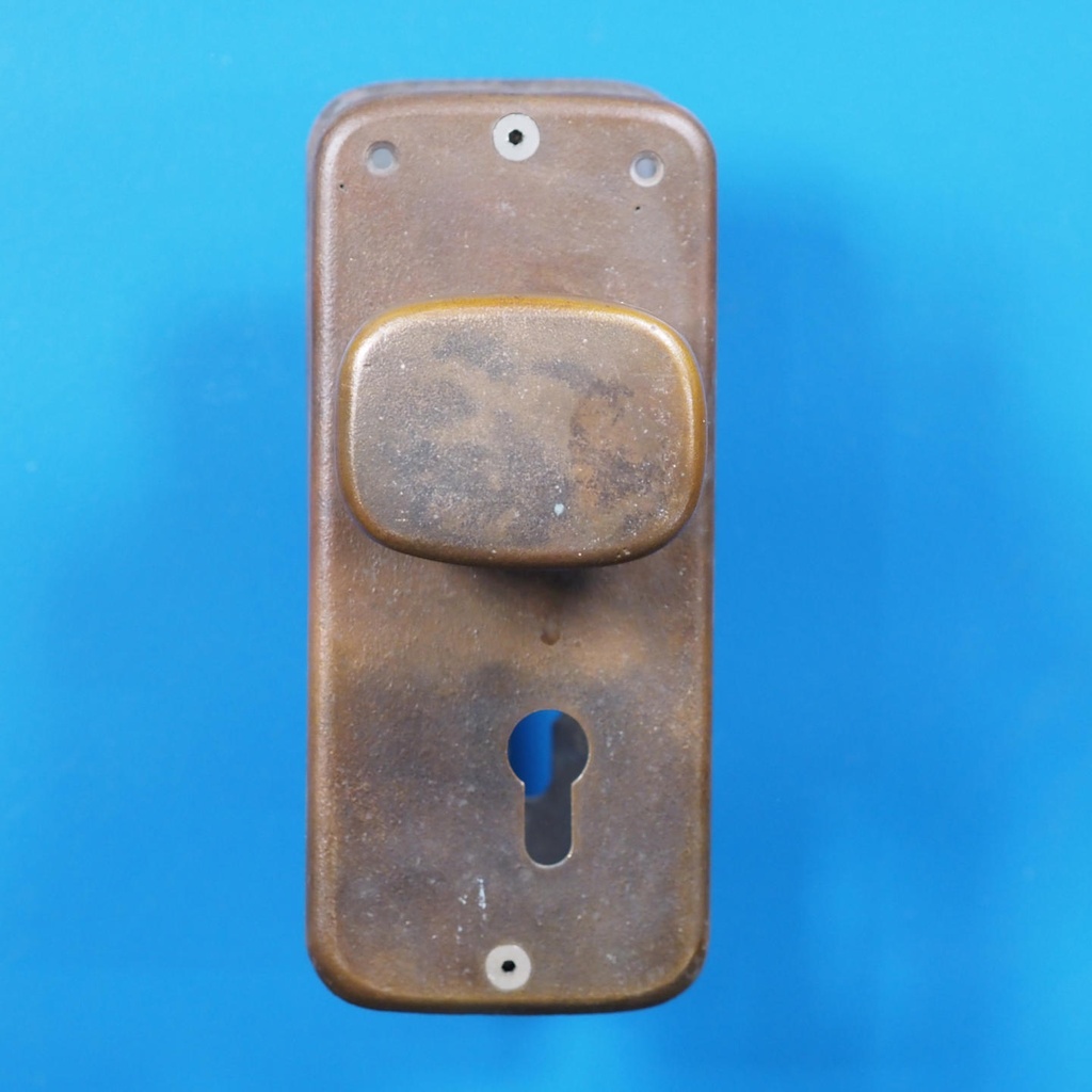 Double door pull handle with key and fixing holes in sand-cast bronze by Jules Wabbes from the Générale de Banque - Fixed (Right/Left)