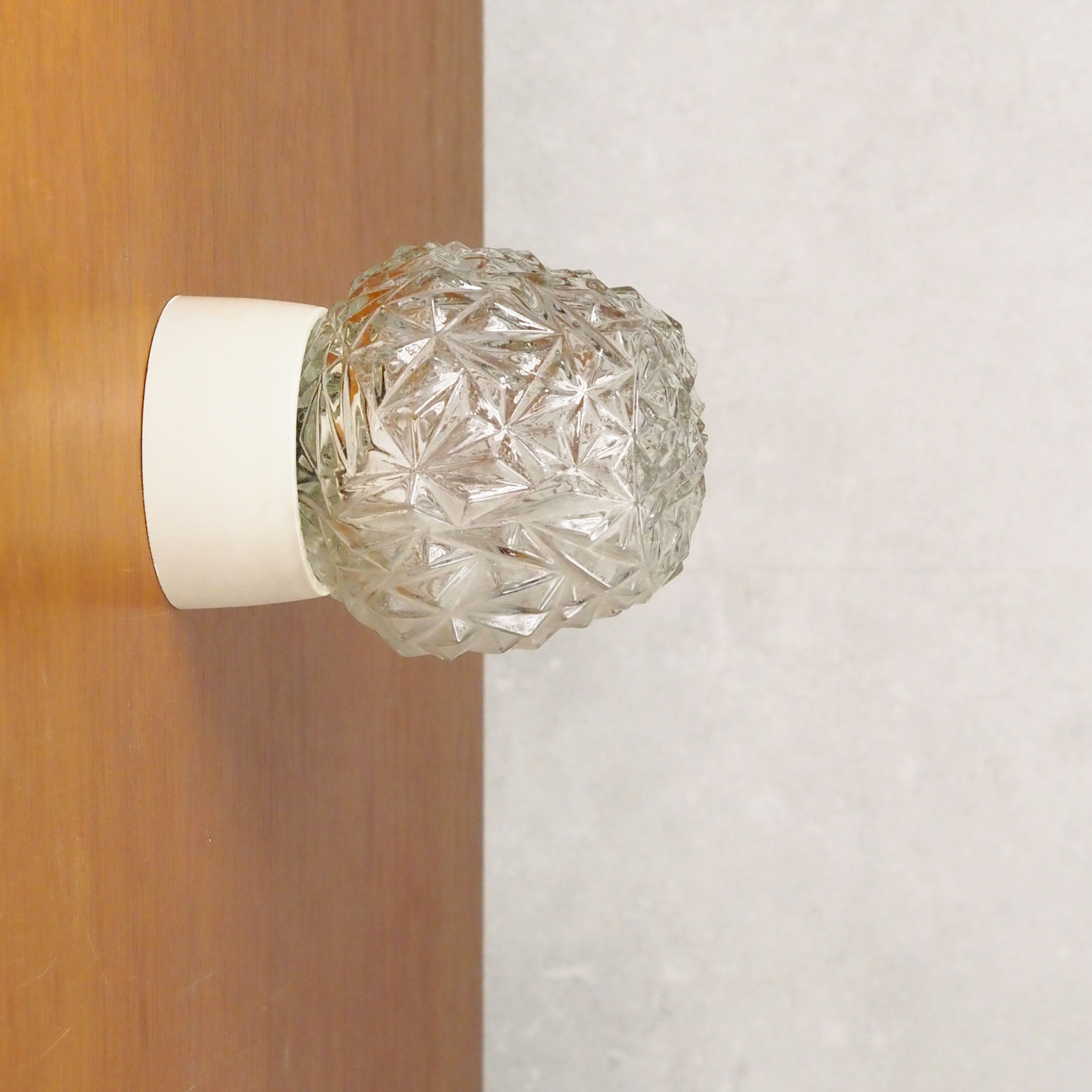 Wall/Ceiling light with bakelite base and textured glass diffuser