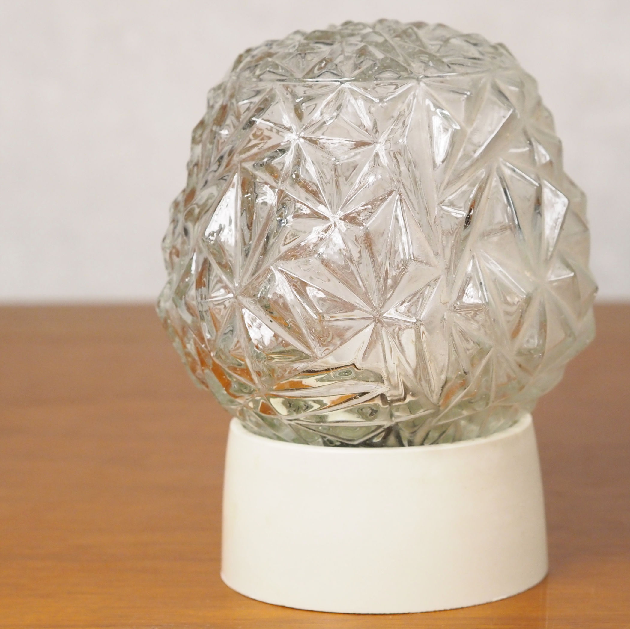 Wall/Ceiling light with bakelite base and textured glass diffuser