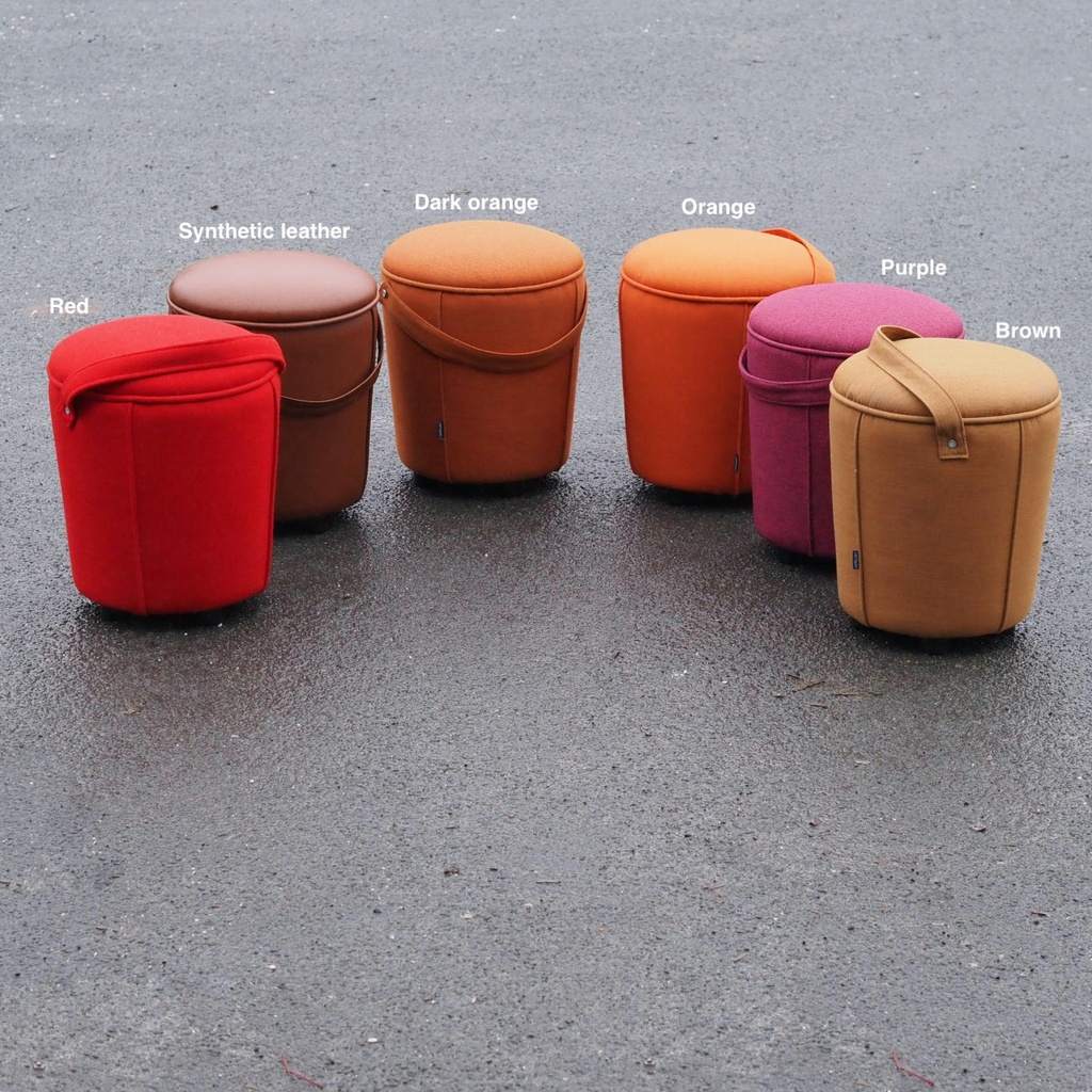 Round ottoman with belt by Satelliet (various colors/finishes)
