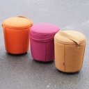 Round ottoman with belt by Satelliet (various colors/finishes)