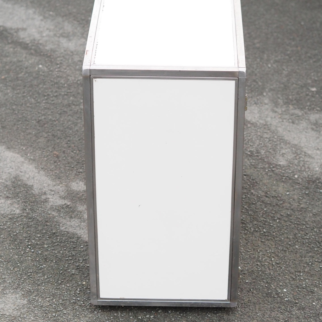 Sideboard with stainless steel frame and white laminate panels - Lock cylinder on top