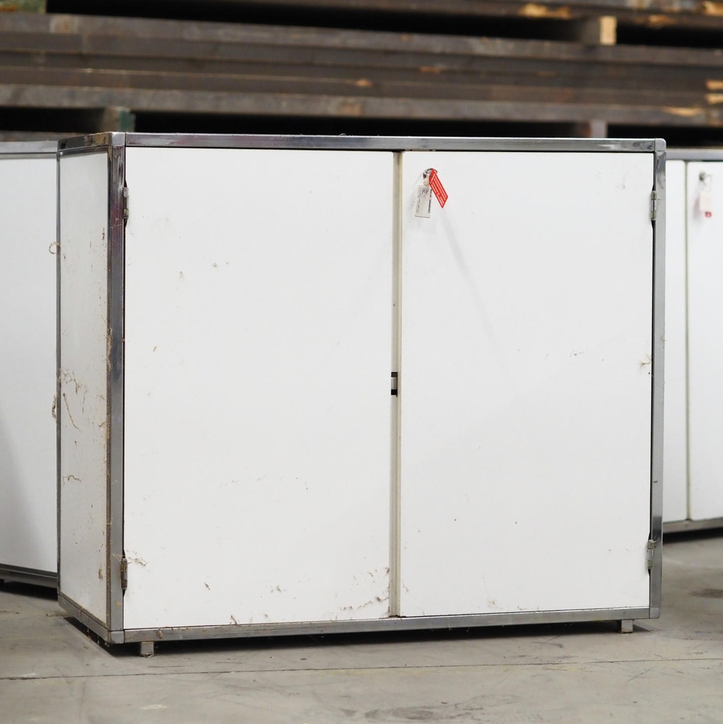 Sideboard with stainless steel frame and white laminate panels - Lock cylinder on top