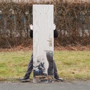 Service door in stainless steel with handle by Jules Wabbes (H. 198 x 53 cm) - Left