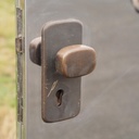 Service door in stainless steel with handle by Jules Wabbes (H. 198 x 53 cm) - Left