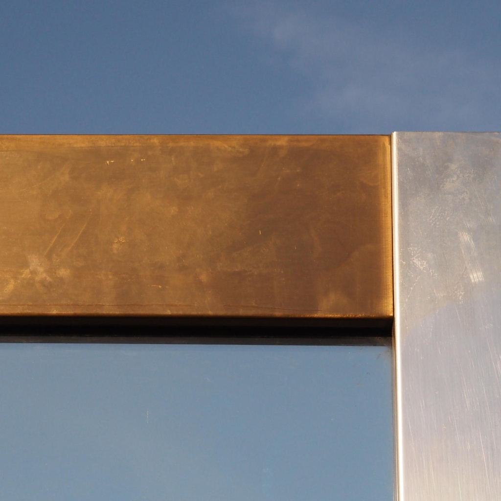 Glass door in stainless steel and bronze from the main entrance of the Générale de Banque(H. 235,5 x 108 cm)