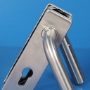 Door handle in brushed stainless steel with key plate (with or without keyhole)