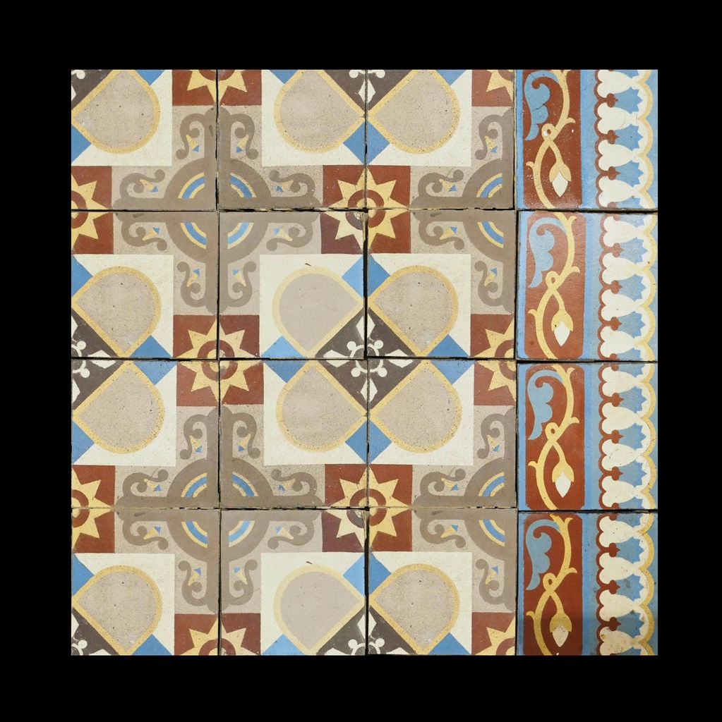 Batch of cement tile with frieze by Hemixem (12 m²)