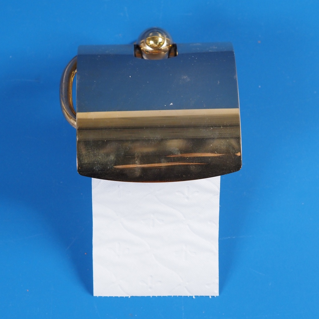Toilet paper holder with cover in brass