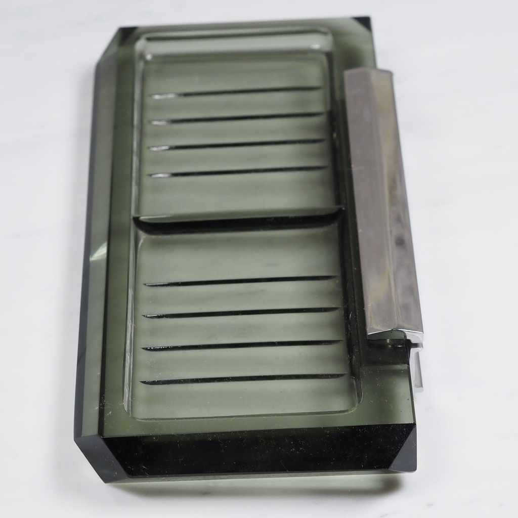 Large wall soap holder in smoked pressed glass by Inda