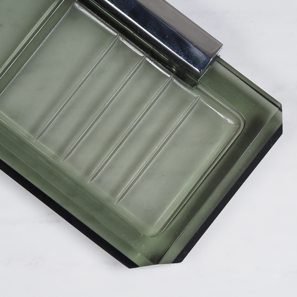 Large wall soap holder in smoked pressed glass by Inda